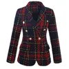 B789 Womens Suits & Blazers Premium New Style Top Quality Original Design Women's Classic Double-Breasted Metal Buckle Blazer Check Textured Plaid Slim Jacket Coat