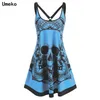 Umeko Summer Goth Plus Size Skull Print Mini abito senza maniche da donna Y2K Abiti casual da donna per Tver Dark Academia Alt Clothes 220521