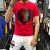 New Hot Diamond Men's T-shirts Summer Short Sleeve Top Colorful Tiger Head Trend Slim Fit Half Sleeve Youth Casual Male Bottoming Shirt Cotton Tees Man Clothing M-5XL