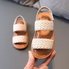 Retro örgü kız sandalet yaz moda çocuk sandalet yumuşak taban plaj nefes alabilen Roman Baby çocuklar düz ayakkabı 220607