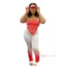 Women Tracksuits Summer Clothing Sexy Two Piece Sets Outfits Fashion Printed Chest Crop Tops Gradual Pleated Pants Matching Set