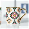 Mugs Drinkware Kitchen Dining Bar Home Garden Luxury Gold Totems Mosaic Geometric Bird Ceramic Coffee Mug Cup Breakfast Milk V3