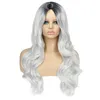 Fave Ombre Brown Body Wave Wig Blonde Black Gray Synthetic Cosplay Hair High Density Temperature for White Women 220622