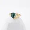Silvology Real 925 Sterling Silver Natural Malachite Heart Rings for Women Zircon Texture Minimalist Unique Ring Stylish Jewelry