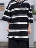 Hip Hop Short-sleeved T-shirt Women T Shirt Couple Japanese Simple Striped Half-sleeved Summer Korean Loose Student Black Top 220408