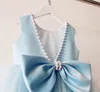 Belles robes de filles de fleur bleu ciel pour les mariages bijou satin tulle perles dos nu princesse enfants mariage anniversaire étage-longueur robes de soirée