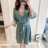 Women's Sleepwear Spring And Autumn Lady Sexy Lace Design Sling Night Dress Two-Piece Set Pajamas Silk Home Wear Robe Sets Women