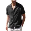 Camicie Guayabera da uomo Casual Camicia abbottonata a maniche corte in cotone di lino Campo cubano con colletto da spiaggia