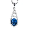Lockets Elegant Sapphire Blue Crystal Gemstone Pendant Necklace For Women White Gold Silver Color Choker Chain Diamond Jewelry Bijoux
