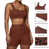 Casual Solid shorts sets Women Crop Top Two Piece And Drawstring Shorts Matching Sportswear Set Summer Athleisure Outfits 220629