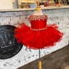 Ragazza Cupcake Pageant Dress for Little Miss 2023 Maniche ad aletta Viola Rosso Sfarzo Baby Bambini Compleanno Abito da festa formale Infant Toddler Designer Gonna con volant AB Pietre Zucchero