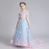 2022 Mignon Spaghetti À La Main Fleur Filles Robes Arc Fleurs 3D Princesse Enfants Longueur De Plancher Robe De Demoiselle D'honneur Fille Pageant Ball Gow7968219