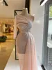 Pink one long shoulder sheath sequined prom dresses 2022 Sexy crystals cocktail party gowns B051701