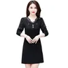Casual Dresses For Women Elegant Autumn Korean Round Neck Lace Drilling Middle-aged Mother Dress Long Sleeves Plus Size 5XL
