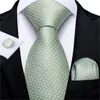 Fashion 8cm Silk Tie Light Green Necktie Men Business Wedding Party Formal Neck Accessories Handkerchief Cufflinks