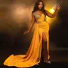 Aso Ebi Yellow Romemaid Proms с кружевными бисерами