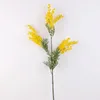 Flores decorativas grinaldas 86cm 3 garfos acácia artificial amarelo mimosa macus pudica spray cereja falsa flor flor de seda decoração de festa de casamento vermelho