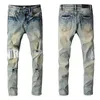 Jeans för män Designer Punk Ripped Pants Pantalon Homme För män Retro Old Street Fashion Letter Motorcykel