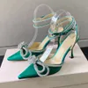 2022 Erken Bahar Seksi Sandalet Roman Ayakkabılar Bows Rhinestones Yüksek Topuklu Ayak Tip Parlak Tanrıça Süper Stilettos Ziyafet Peri Ayakkabıları 35-42