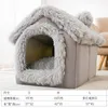 Dog House Kennel Casamento de animais de estimação macio de animais de estimação encerrada de ninho de pelúcia quente com almofada removível Acessório de cães de viagem