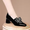 Classic Luxury Women's Single Shoes High Heels Crystal Bow Slips Höst Chunky Heel Loafers Fashion Office Zapatillas Mujer Designe