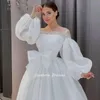 Altri abiti da sposa Organza semplice Illusion O-Collo Abito da ballo Dubai Abito lungo con maniche a sbuffo Appliques Fiocco in pizzo Abiti da sposa arabi sauditiAltro