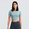 Scuba New Women Tanks Summer Open Navel Yoga Tops T-shirt avec coussin de poitrine Soutien-gorge Femmes Hollow Back Sports de plein air à manches courtes Top e1Hd #