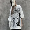 AOLAMEGS MĘŻCZYNY Koszulki Lato Oversized T-shirt Anime Girl Drukuj Tee Shirts Hip Hop High Street Gothic Streetwear Unisex 220325