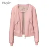 Fitaylor Spring Autumn Faux Leather Jacket Women O-Neck Zipperカジュアルジャケット女性ショートバイカーコートプラスサイズS-4XL Outwear 210908