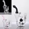 Hitman Black Flower Glass Hookah Bongs with Diffused Downstem Double Recycler Bubbler Oil Rigs Pink Water Pipes with 14 mm Joint