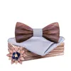 Bow Ties Bridegroom Wooden Tie Set For Mens Suit Handkerchief Bowtie Brooches Wedding Cravate Homme Noeud Papillon Corbatas GiftBo254N