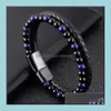 Charm Bracelets Jewelry Handmade Bracelet Women 7 Chakra Wrap Tiger Eye Braided Bead Bangle Magnetic Clasp Leather N Dh13A
