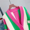 Women Girl Fall Winter Cardigans Full Sleeve Sticked Sweaters V Neck Basic Knitwear Rainbow Jacket Loose Cardigans Tops W220817