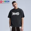 Rainbowtouchs Kaus Lengan Pendek Pria Kaus Longgar Gambar Garis Jalan Tinggi Kaus Kasual Uniseks Moda Pria Hip Hop 220610