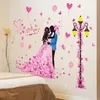 Muurstickers cartoon paren sticker pvc materiaal diy rode rozen stickers voor woonkamer bruiloft decoratie pegatinaswall