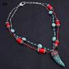 Chaînes Bijoux 19 '' Belle Ethnique Rouge Cylindrique Corail Bleu Rond Turquoise CZ Macersite Pavé Perles Pendentif Chaîne CollierChaîne