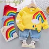 2PCS Boys Outfits Ubrania dla dzieci dla dzieci Odzież dziecięca Dziecko Haftowany Rainbow Print Casual Sports Kid Suits X046644595