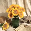 Декоративные цветы венки 7pcs ветвь подсолнечник gerbera шелк искусствоц