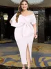 Plus Size Dresses Elegant Dress Women Short Sleeve Big Bow Sexy Robes Bare Shoulder Slit Bodycon Slim Fit African Evening Party Summer