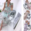 Robe longue en mousseline de soie, Sexy, col en v, sans manches, fendue, élégante, imprimé Floral, style Boho, Robe de plage, de fête, Maxi, été, 220517