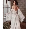 Bohème sirène robe de mariée plage dos ouvert dentelle manches évasées Boho chérie plis en mousseline de soie robe de mariée sur mesure