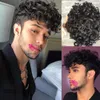 TOUPEEES 20mm Curly Weave＃1B Off Black Men's Wig Human Hair Toupee Thin Skin Pu Mal