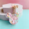 Flocon de neige tête de souris porte-clés anneaux mignon Micky Quicksand pendentif porte-clés porte-clés mode femmes créatif sac breloques cadeaux dessin animé voiture porte-clés bijoux accessoires