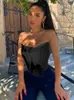Asia Boned Mesh Corset Tank Top Women Strapless Boning Bustier See Through Sexy Crop Off Shoulder Ruched Tee s 220325