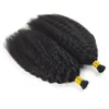 Hoogwaardige stok I Tip Hair Extensions 16-18 "0.8gr Strand 200Sstrands Lot Keratin Dikke Kinky Straight Indian Hair