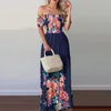 Casual Dresses Est Women Summer Short Sleeve Off Shoulder Tropical Print Ruffles Maxi Dress Stretchy Slim Vacation Robe Femme EteCasual