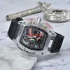 Мужские часы роскошные дизайнерские часы для модных прозрачных корпусов 44 -мм хроногральные наручные часы Силиконовые ремешки Quartz Men Clock179d