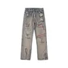 Мужские джинсы разрываются для мужчин, выпрямленная Hollow Out Street Wear Hip Hop Pants Мужские байкеры.