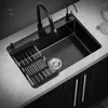 Black Nano Wash Basin Single Sink creative Stainless Steel Kitchen Sinks Drain Set Home Handmade Wash Basin Kitchen Accessories