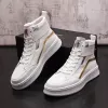 White PU Leather Men Sneakers Punk Casual Shoes Hip Hop Male High Tops Zip Ankle Boots Flats Zapatillas Hombre